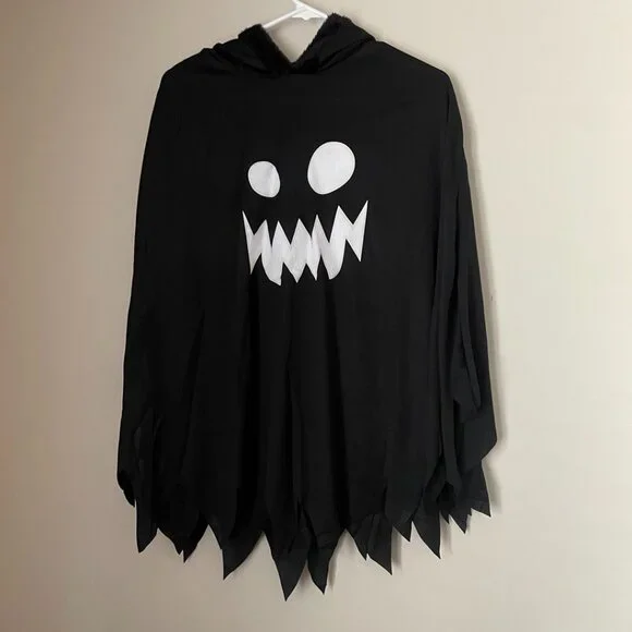 Black Ghost Halloween Poncho Costume - Picture 1 of 8